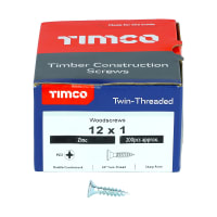 TIMCO Twin-Thread Woodscrews Countersunk Head 12 Gauge 1'' L Box of 200