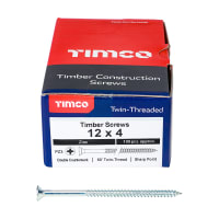 TIMCO Twin-Thread Woodscrews Countersunk Head 12 Gauge 4'' L Box of 100