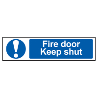 Fire Door Keep Shut' Sign, Self-Adhesive Semi-Rigid PVC 200mm x 50mm