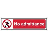 No Admittance' Sign, Self-Adhesive Semi-Rigid PVC 200mm x 50mm