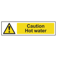 Caution Hot Water' Sign, Self-Adhesive Semi-Rigid PVC 200mm x 50mm