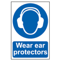 Wear Ear Protectors' Sign, Self-Adhesive Semi-Rigid PVC 200mm x 300mm
