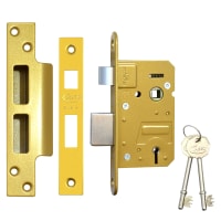 ASEC 5 Lever Sashlock 64mm Polished Brass Keyed To Differ (Boxed)