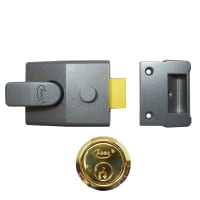 ASEC AS15 & AS19 Deadlocking Nightlatch 60mm Dull Metal Grey - Polished Brass  Boxed
