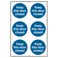 ASEC `Keep This Door Closed` 200mm x 300mm PVC Self Adhesive Sign - 6 Per Sheet