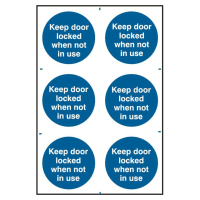 ASEC `Keep Door Locked When Not In Use` 200mm x 300mm PVC Self Adhesive Sign - 6 Per Sheet