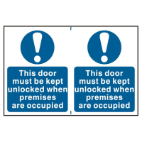 ASEC `This Door Must Be Kept Unlocked When Premises Are Occupied` 200 x 300mm PVC Sign - 2 Per Sheet