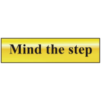 ASEC `Mind The Step` 200mm x 50mm Gold Self Adhesive Sign - 1 Per Sheet