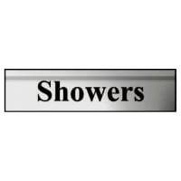 ASEC `Showers` 200mm X 50mm Silver Self Adhesive Sign - Silver