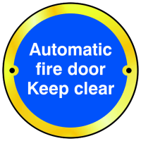 ASEC Sign `Automatic Fire Door Keep Clear` 75mm Polished Brass