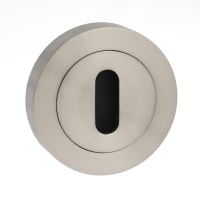 Mediterranean Key Escutcheon on Round Rose Satin Nickel
