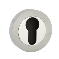 Mediterranean Euro Escutcheon on Round Rose Satin Nickel/Polished Nickel