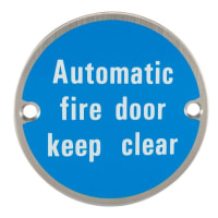 Frisco Automatic Fire Door Keep Clear Symbol 75mm Satin Stainless Steel