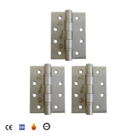 UAP Fire Door Square Edge Ball Bearing Hinge 102 x 76 x 3mm Satin Stainless Steel Pack of 3