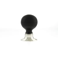 Old English Whitby Ebony Wood Reeded Mortice Knob on 60mm Face Fix Rose Polished Nickel