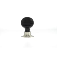 Old English Whitby Ebony Wood Reeded Mortice Knob on 60mm Face Fix Rose Satin Nickel