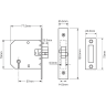 Union 2426 3 Lever Bathroom Sliding Door Lock 77mm Satin Chrome