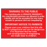 Building Site Warning To Public And Parents' Sign 600mm x 400mm