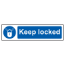 Keep Locked' Sign, Self-Adhesive Semi-Rigid PVC 200mm x 50mm