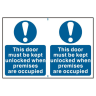 ASEC `This Door Must Be Kept Unlocked When Premises Are Occupied` 200 x 300mm PVC Sign - 2 Per Sheet