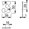 Arrone Face Fix '3' Numeral 50 x 22 x 1mm Satin Anodised Aluminium AR140/3-SAA