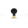 Old English Whitby Ebony Wood Reeded Mortice Knob on 60mm Face Fix Rose Polished Brass