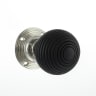 Old English Whitby Ebony Wood Reeded Mortice Knob on 60mm Face Fix Rose Polished Nickel
