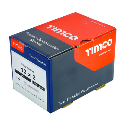 TIMCO Twin-Thread Woodscrews Countersunk Head 12 Gauge 2'' L Box of 200