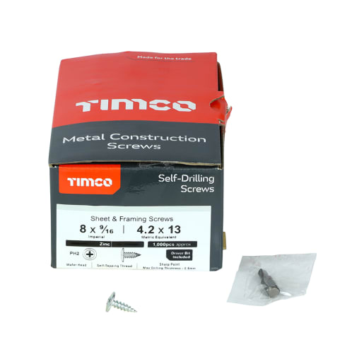 TIMCO Wafer Head Sharp Point Phillips Screws 8 Gauge Zinc Plated Box of 1000