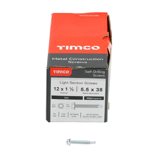 TIMCO Hex Head Washer Face Self-Drilling Screws 12 Gauge Zinc Plated Box of 500