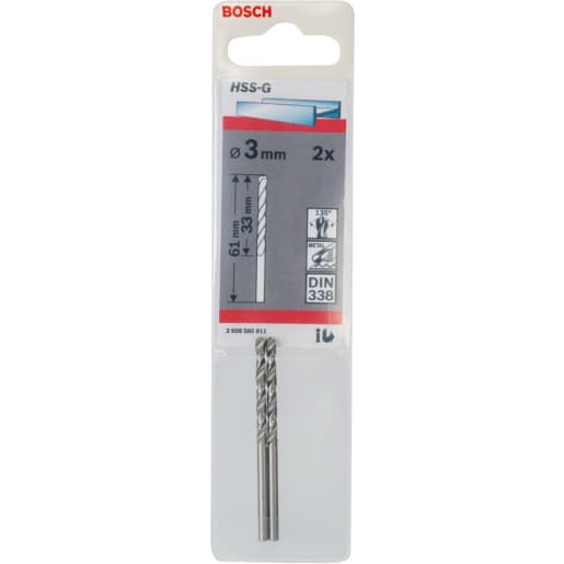 Bosch HSS-G Metal Drill Bits 61 x 3mm Chrome Pack of 2