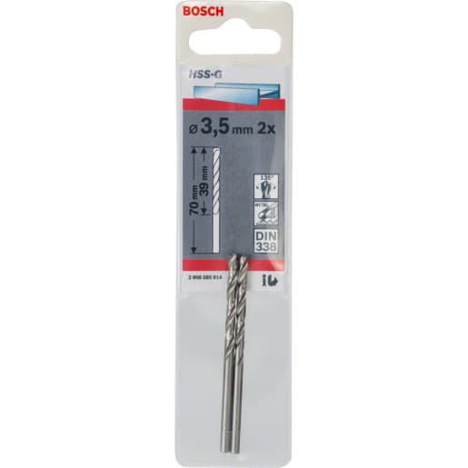 Bosch HSS-G Metal Drill Bits 70 x 3.5mm Chrome Pack of 2