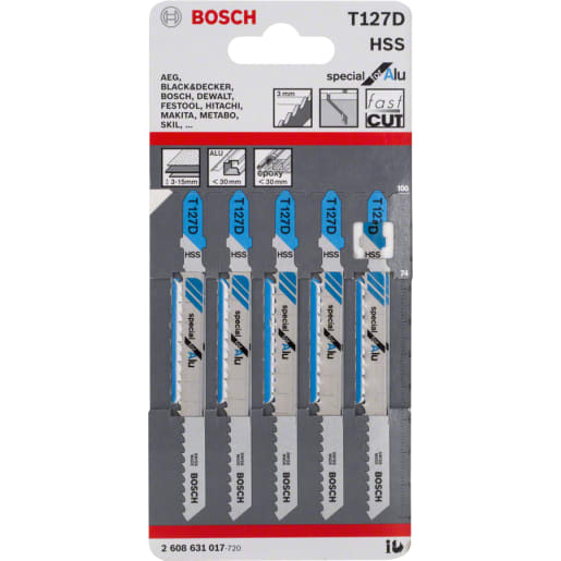 Bosch T127D HSS Jigsaw Blades 100mm Length Blue Pack of 5