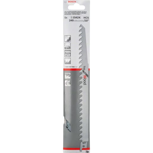 Bosch S1542K Sabre Saw Blades 240 x 19 x 1.5mm Silver Pack of 5