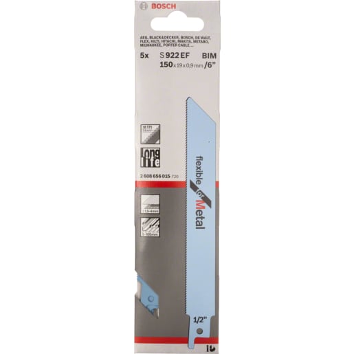 Bosch S922EF Sabre Blades 150 x 19 x 0.9mm Blue Pack of 5