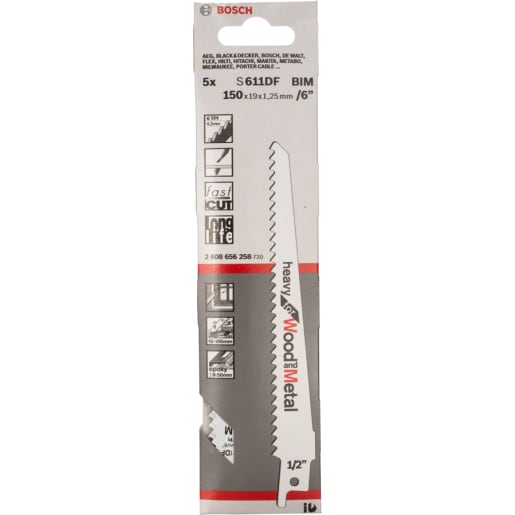 Bosch S611DF Sabre Saw Blades 150 x 19 x 1.25mm Blue Pack of 5