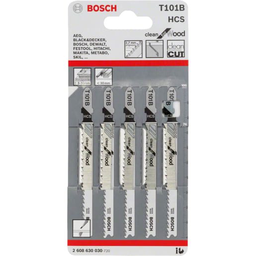Bosch Jigsaw Blade Clean for Wood 100mm Steel Pack of 5