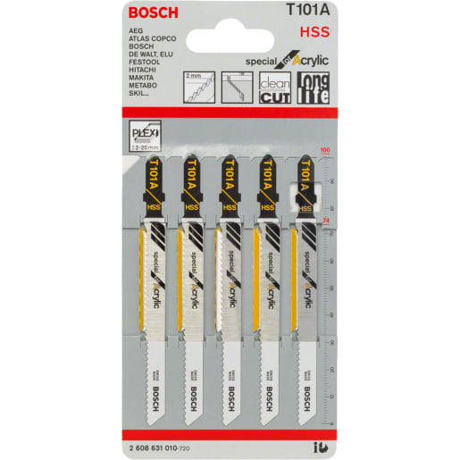 Bosch HSS Jigsaw Blades 100mm Length Blue Pack of 5