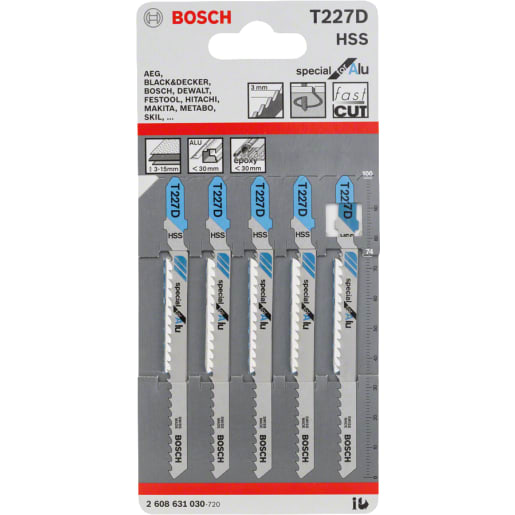 Bosch T227D HSS Jigsaw Blades 100mm Length Blue Pack of 5