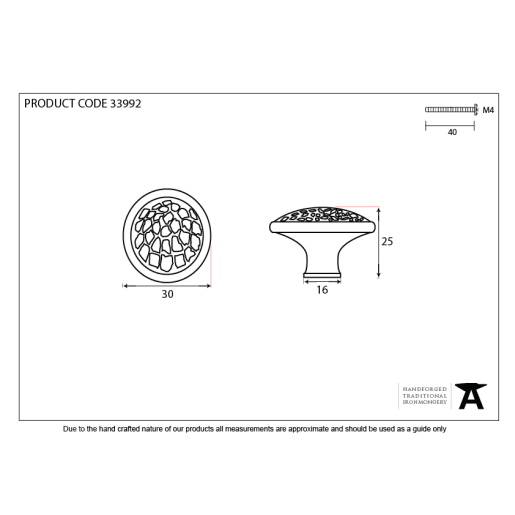 From The Anvil Black Hammered Cabinet Knob - Medium