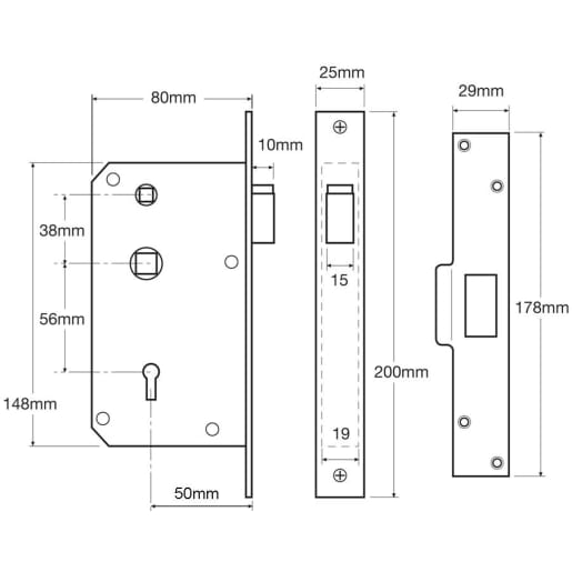 Union 3R35 C-Series Deadlocking Latch Left Hand 80mm Satin Chrome