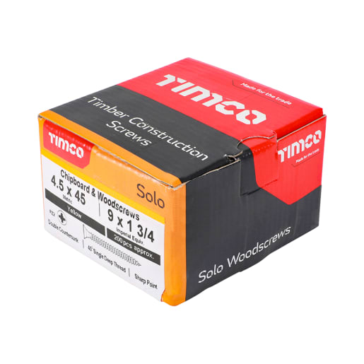 TIMco Solo Woodscrews 4.5 Gauge 45mm Zinc Yellow Passivated Box of 200
