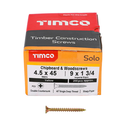 TIMco Solo Woodscrews 4.5 Gauge 45mm Zinc Yellow Passivated Box of 200