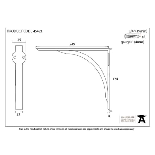 From the Anvil Curved Shelf Bracket 254 x 178mm Natural Smooth