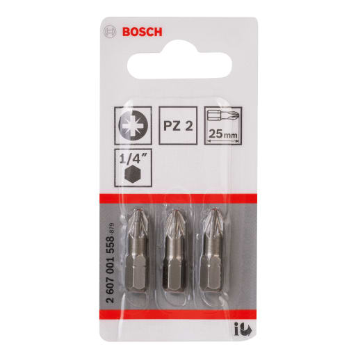 Bosch Screwdriver Bit Extra Hard PZ2 25mm Grey Pack of 3