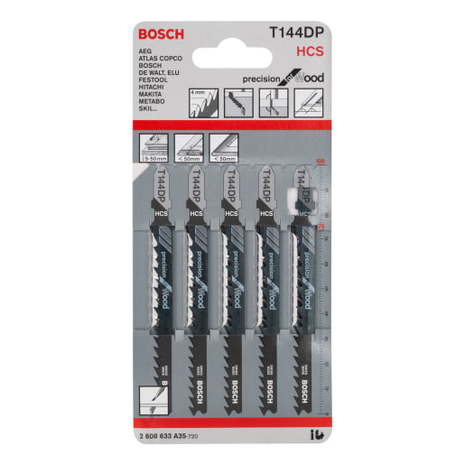 Bosch T144DP Jigsaw Blades 100mm Length Black Pack of 5