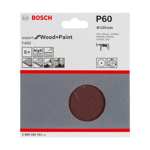 Bosch Sanding Discs 60 Grit 125mm Diameter Brown Pack of 5