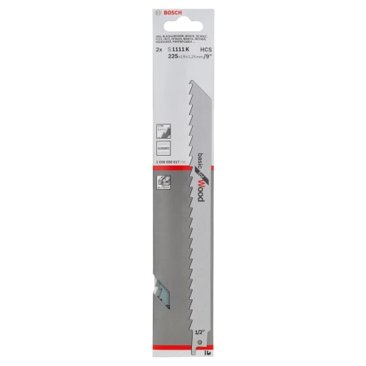 Bosch S1111K Sabre Saw Blades 225 x 19 x 1.25mm White Pack of 2