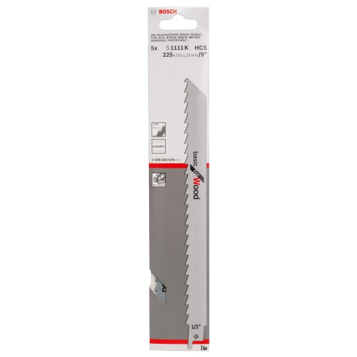 Bosch S1111K Sabre Saw Blades 225 x 19 x 1.25mm Silver Pack of 5