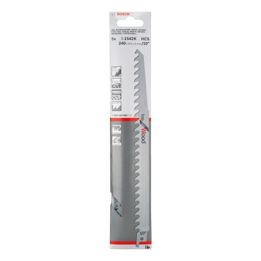 Bosch S1542K Sabre Saw Blades 240 x 19 x 1.5mm Silver Pack of 5